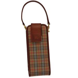 BURBERRY Nova Check Mini Pouch Canvas Leather Beige Brown Gold Auth 105793